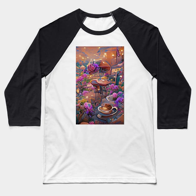 Psychedelic pink floral coffee shop| psychedelic floral coffee Baseball T-Shirt by PsychicLove